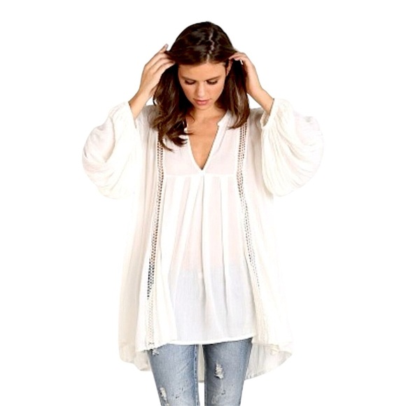 Free People Just The Two Of Us Boho Flowy Ivory Tunic 0070 - Picture 2 of 11